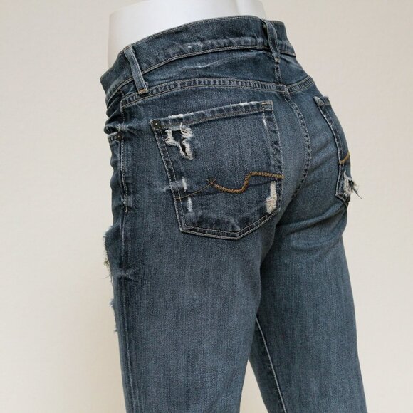 7 For All Mankind Josefina Distressed Mid Rise Straight Leg Jeans - Picture 14 of 15